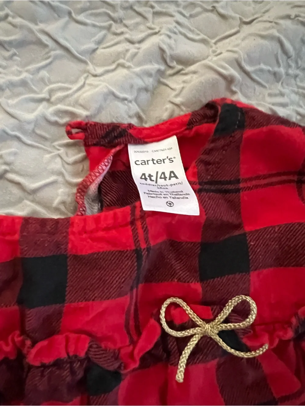 4T Girls Red & Black Plaid shirt with Blue Ruffled shirt  -2 shirt bundle